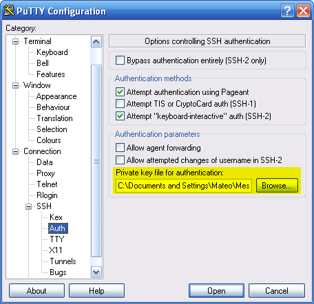 Sélection de la clé privée